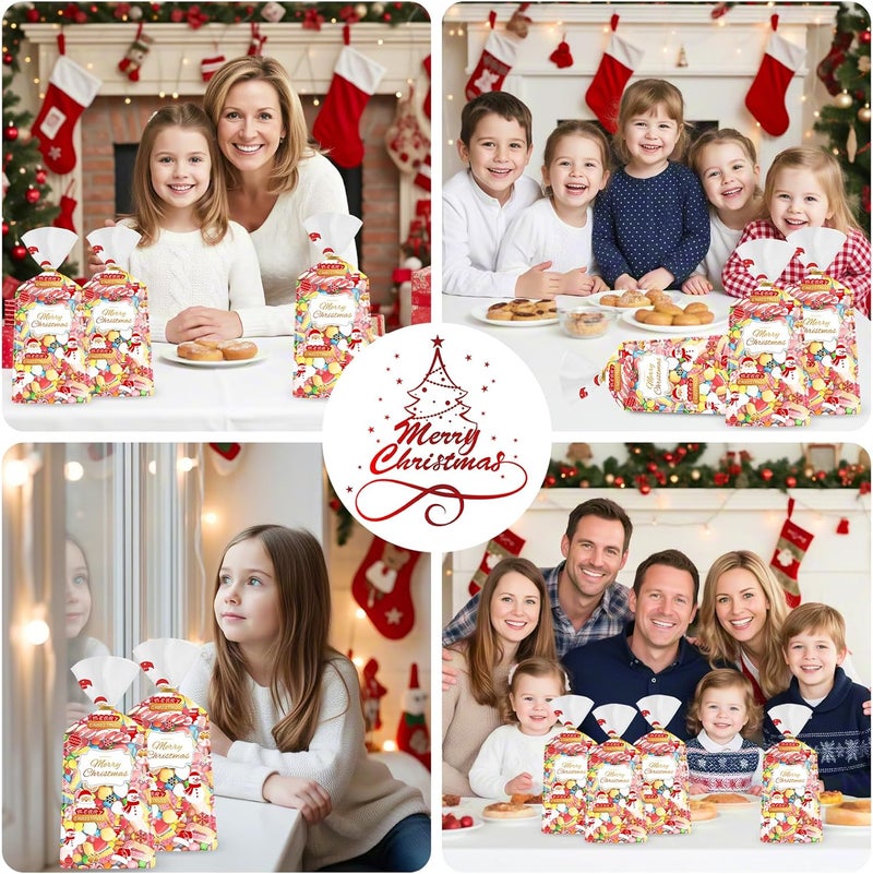Litmitfu 50 Pcs Christmas Treat Bags - Merry Christmas Gift Bags Bulk, Plastic Santa Claus Snowman Christma Cellophane Cello Candy Cookie Goodie Bag with Twist Ties for Winter Xmas Christmass Party Favors - Image 2